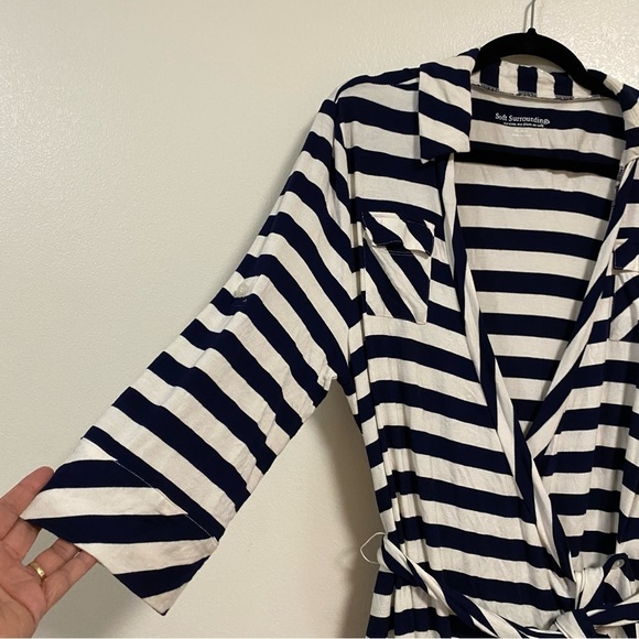Soft Surroundings Dress Women’s Size XL Navy White Stripes Jersey Wrap Dress - Picture 4 of 12